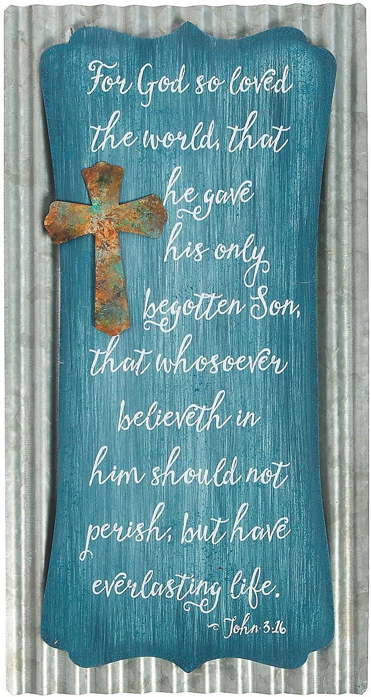 Light Blue Galvanized Metal and Wood John 3:16 Wall Sign