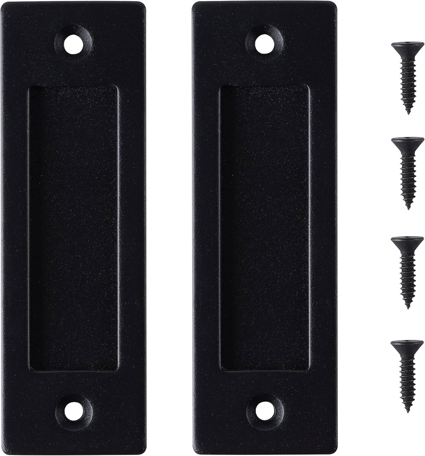 Wright Products, Interior Barn Door, Flush Style Ornate Handle Set, Matte Black Finish, 2 Pack