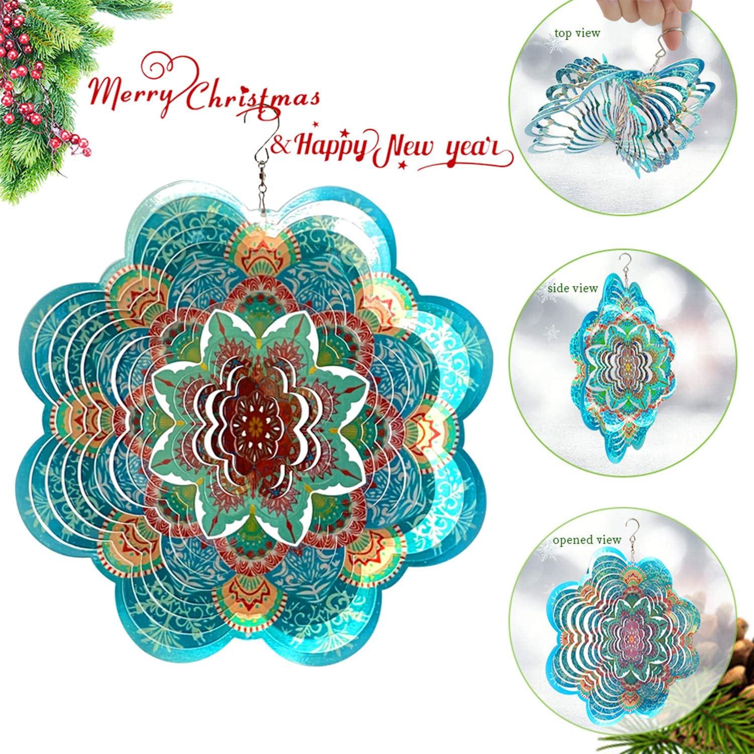 FONMY Stainless Steel Wind Spinner-3D Indoor Outdoor Garden Decoration Crafts Ornaments 12Inch Multi Color Mandala Flower Wind Spinners