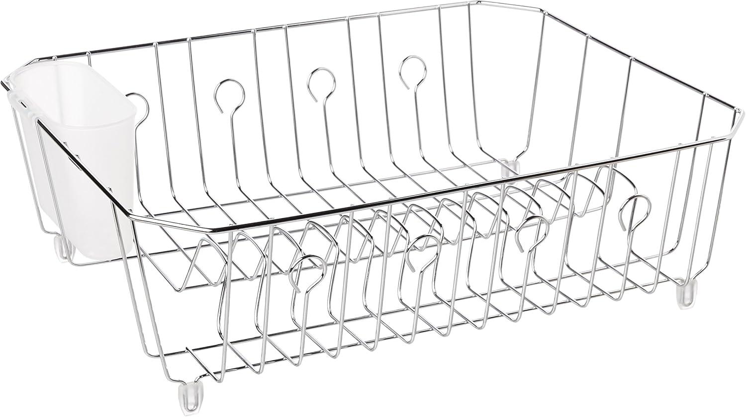 Chrome Foldable Dish Drying Rack with Utensil Cup