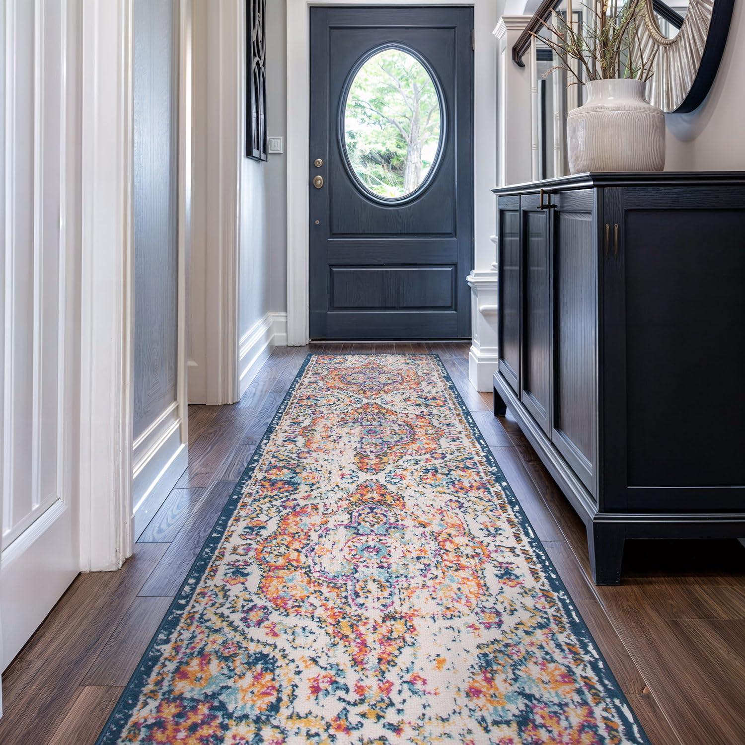 World Rug Gallery Distressed Vintage Bohemian Area Rug - Multicolored 2'7"x10'