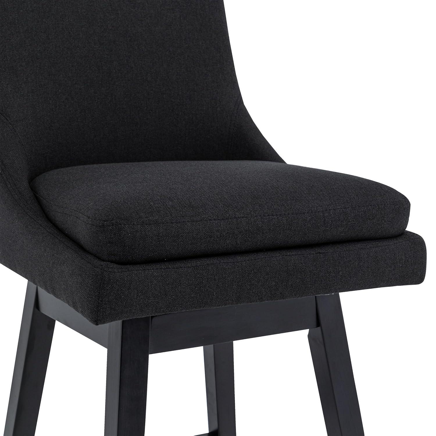 CHITA 26 inch Upholstered Swivel Fabric Counter Bar Stools with Back & Wood Legs Set of 2,Faux Leather in Navy Blue