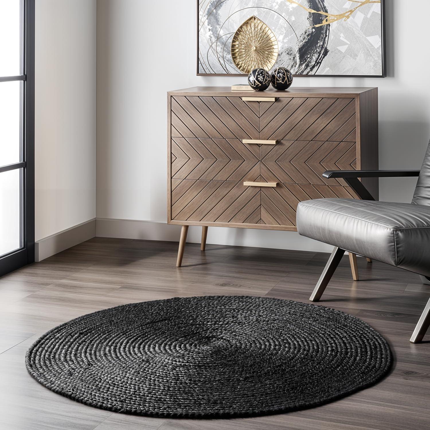 nuLOOM Rigo Hand Woven Jute Black 4' Farmhouse Round Rug