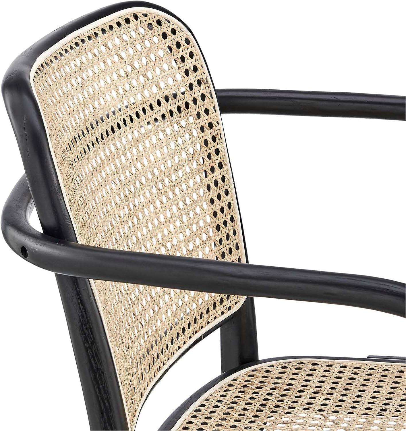 Modway Winona Elm Wood Dining Chair with Cane Rattan Seat in Black 21 x 22.5 x 32