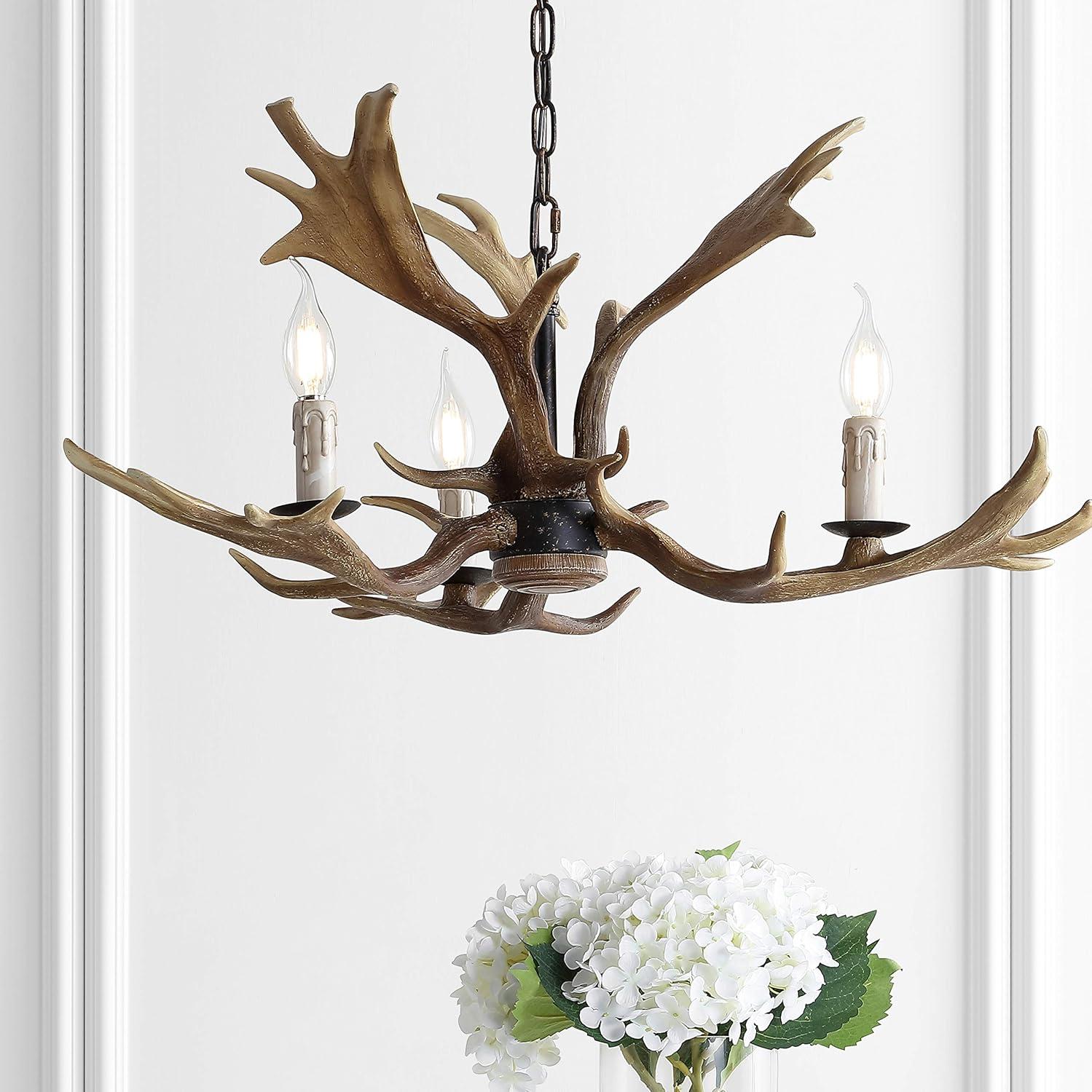 Eldora Rustic 27" Brown Resin Antler 3-Light LED Chandelier