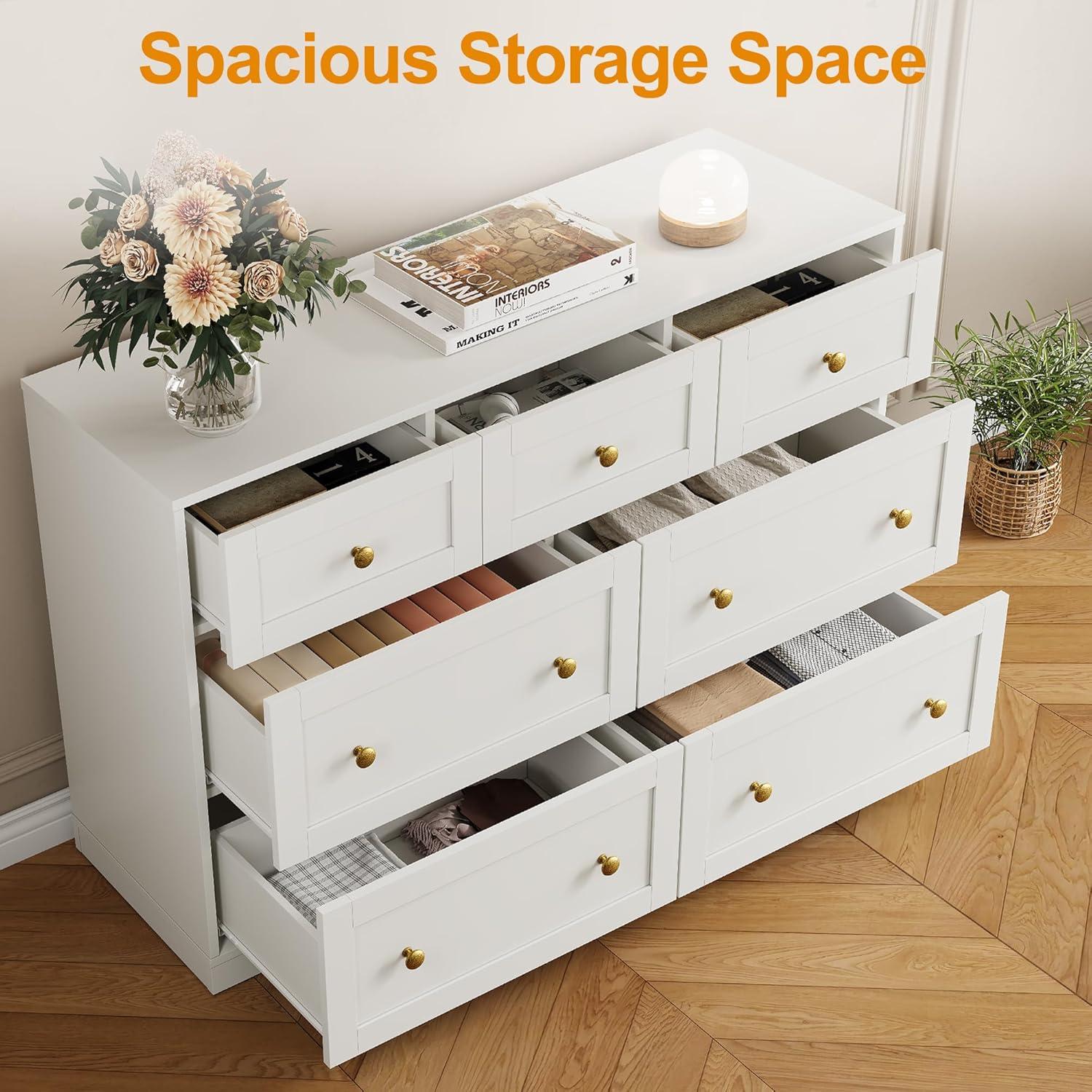 RoyalCraft White Fluted 6 Drawer Dresser for Bedroom, Modern Chest of Drawers, Wood Dresser for Storage Clothes, Wooden Storage Cabinet for Bedroom, Hallway, Living Room, Entryway