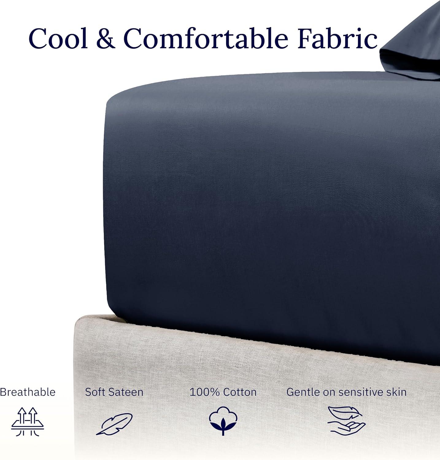 400 Thread Count 100% Cotton Fitted Sheet - California Design Den - Indigo Dusty Blue, Twin