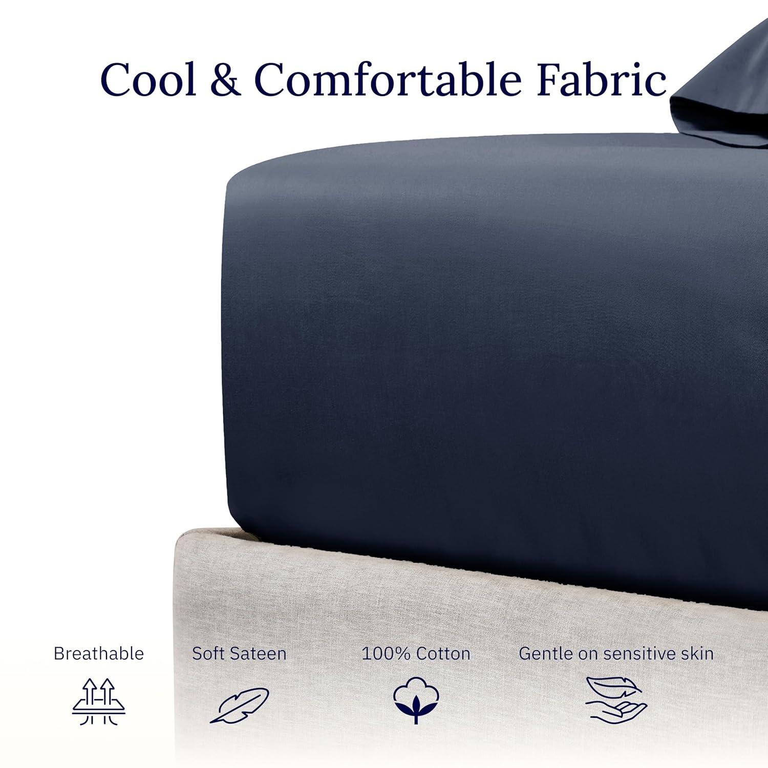 400 Thread Count 100% Cotton Fitted Sheet - California Design Den - Indigo Dusty Blue, Twin