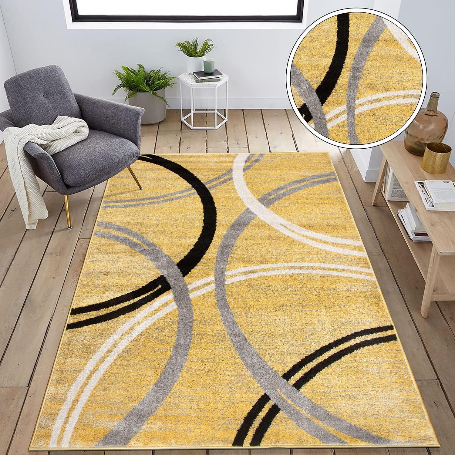 World Rug Gallery Contemporary Abstract Circles Design 3'3" x 5'  Yellow Area Rug