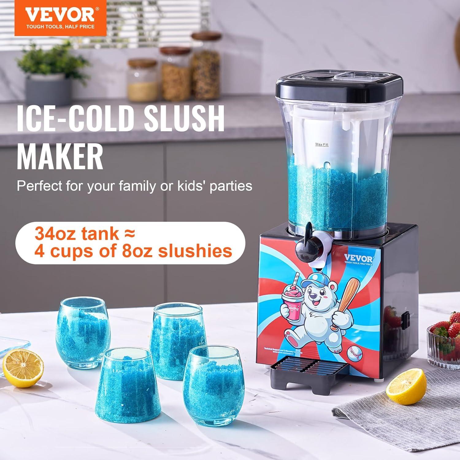 VEVOR Slushy Machine for Home, 34oz Tank Home-use Margarita Machine, Smoothie Frozen Drink Maker with Food-grade Materials, Slushie Machine for Home DIY, Kids Parties, Black