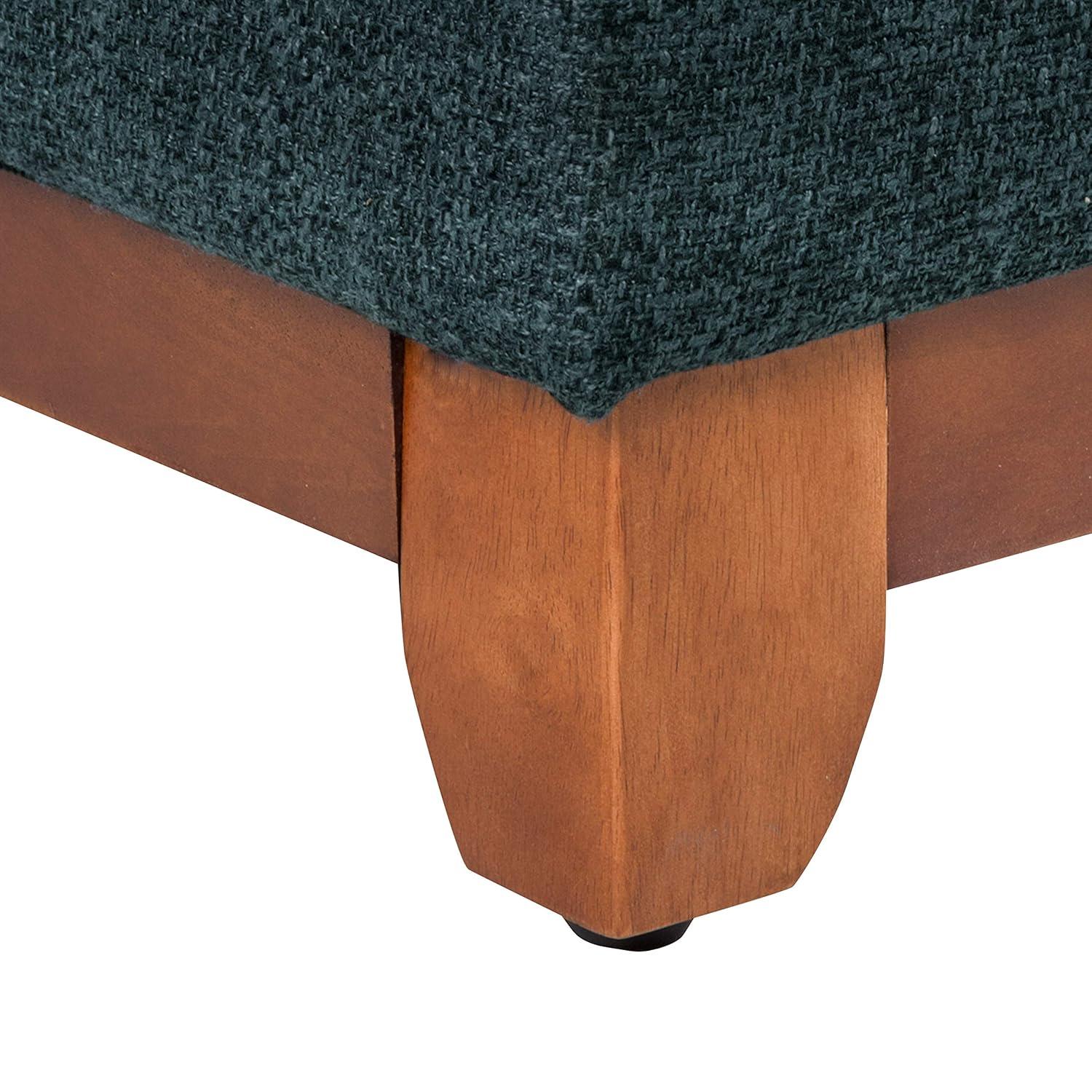 Cocktail Storage Bench Navy - HomePop: Upholstered, Tufted, Wood Base, Honey Oak Finish