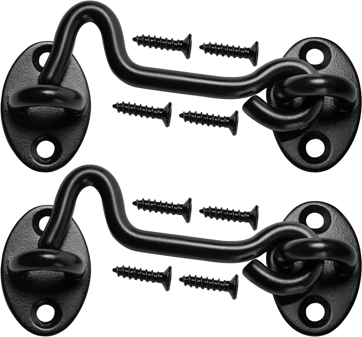 4" Barn Door Latch Door Lock Hardware, Sliding Door Lock Eye Hook Latch with Screws, Rust-Resistant Metal Gate Latch(2 Pack) Black-2 Pack