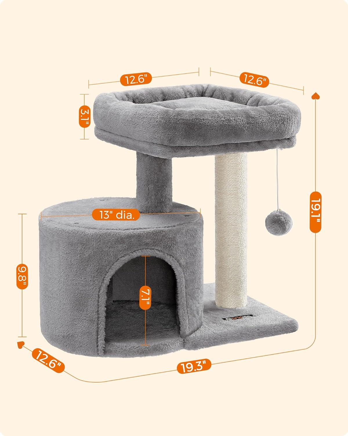 Light Gray Plush Cat Tree with Sisal Scratching Post