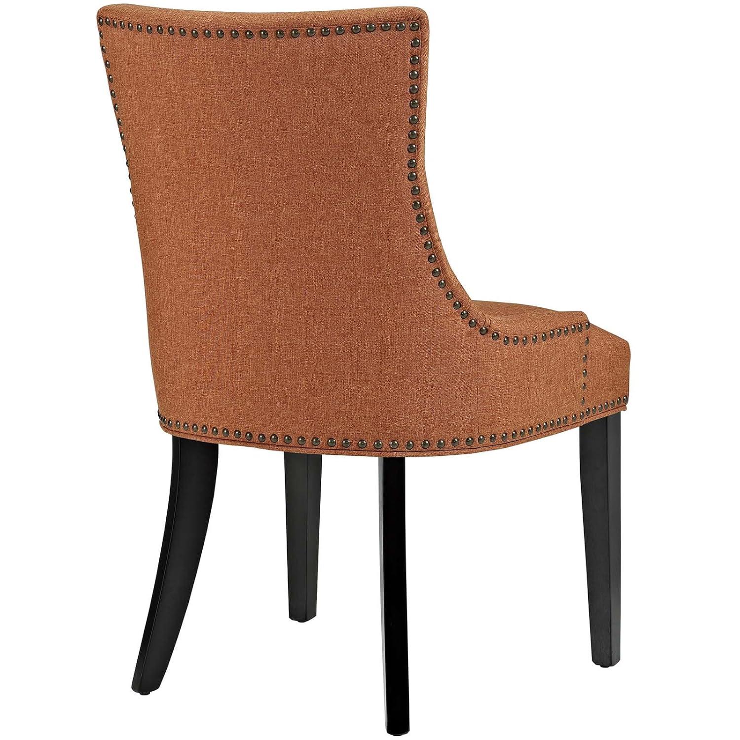Orange Upholstered Leather and Wood Side Chair