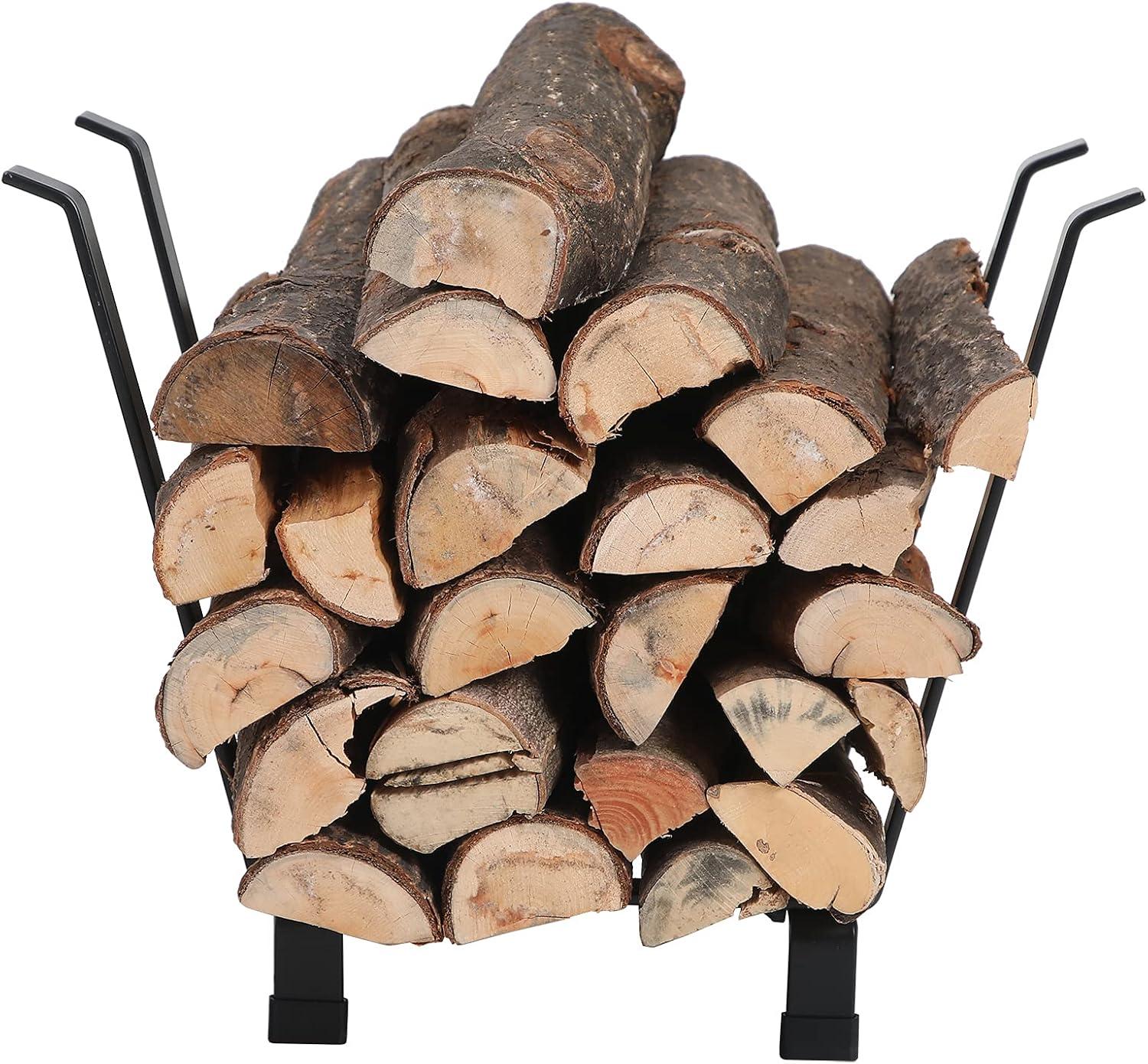 PHI VILLA 20 Inches Medium Decorative Indoor/Outdoor Firewood Log Rack Bin with Scrolls, Black