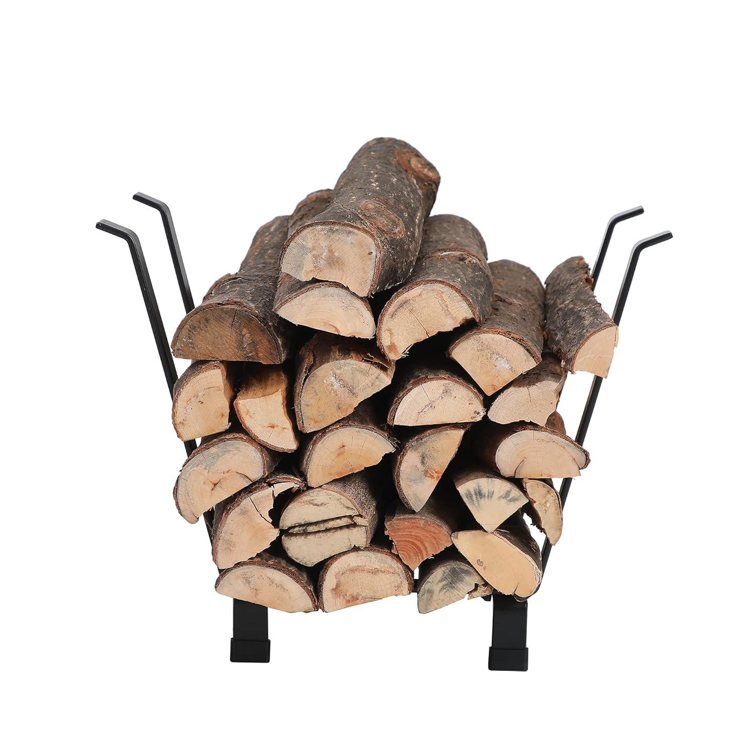 PHI VILLA 20 Inches Medium Decorative Indoor/Outdoor Firewood Log Rack Bin with Scrolls, Black