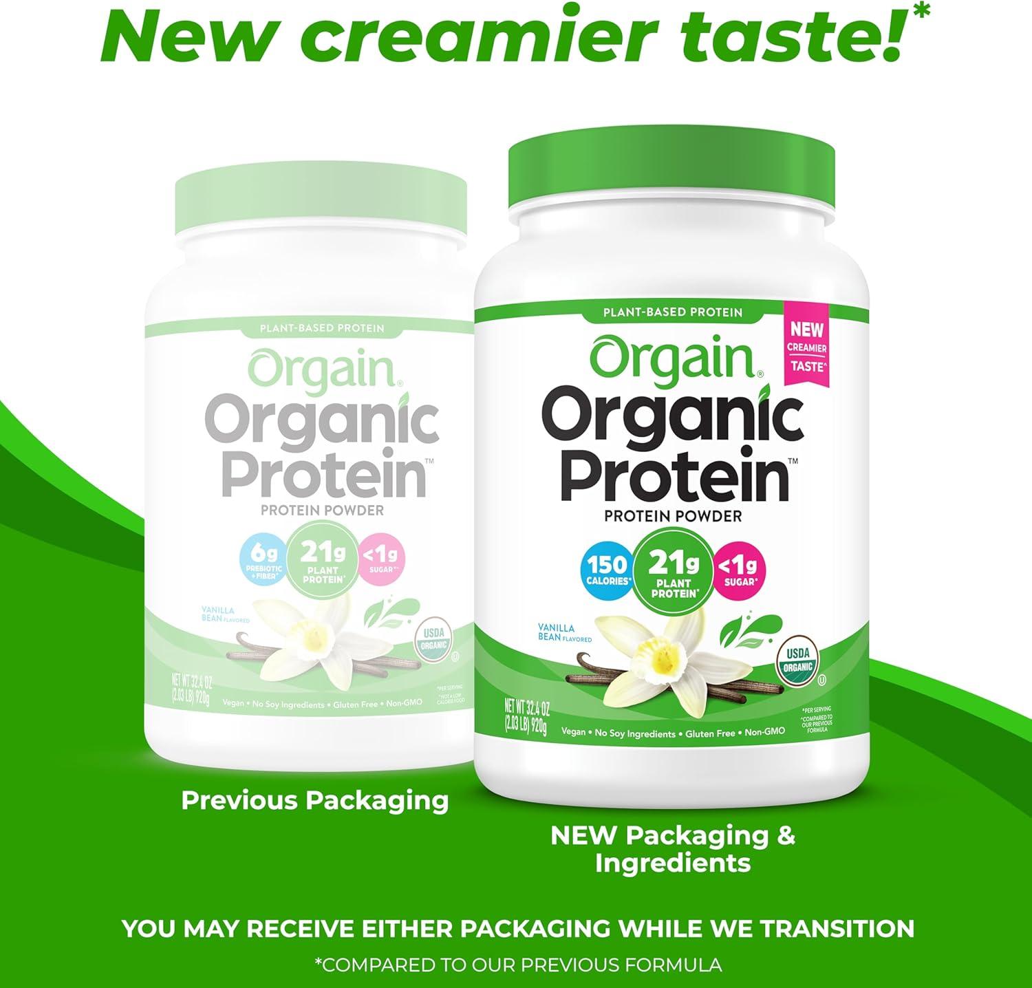 Orgain Organic Vegan 21g Protein Powder, Plant Based Shake Drink, Vanilla Bean 2.03lb