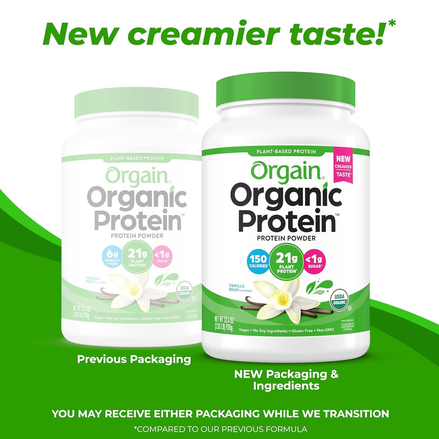 Orgain Organic Vegan 21g Protein Powder, Plant Based Shake Drink, Vanilla Bean 2.03lb