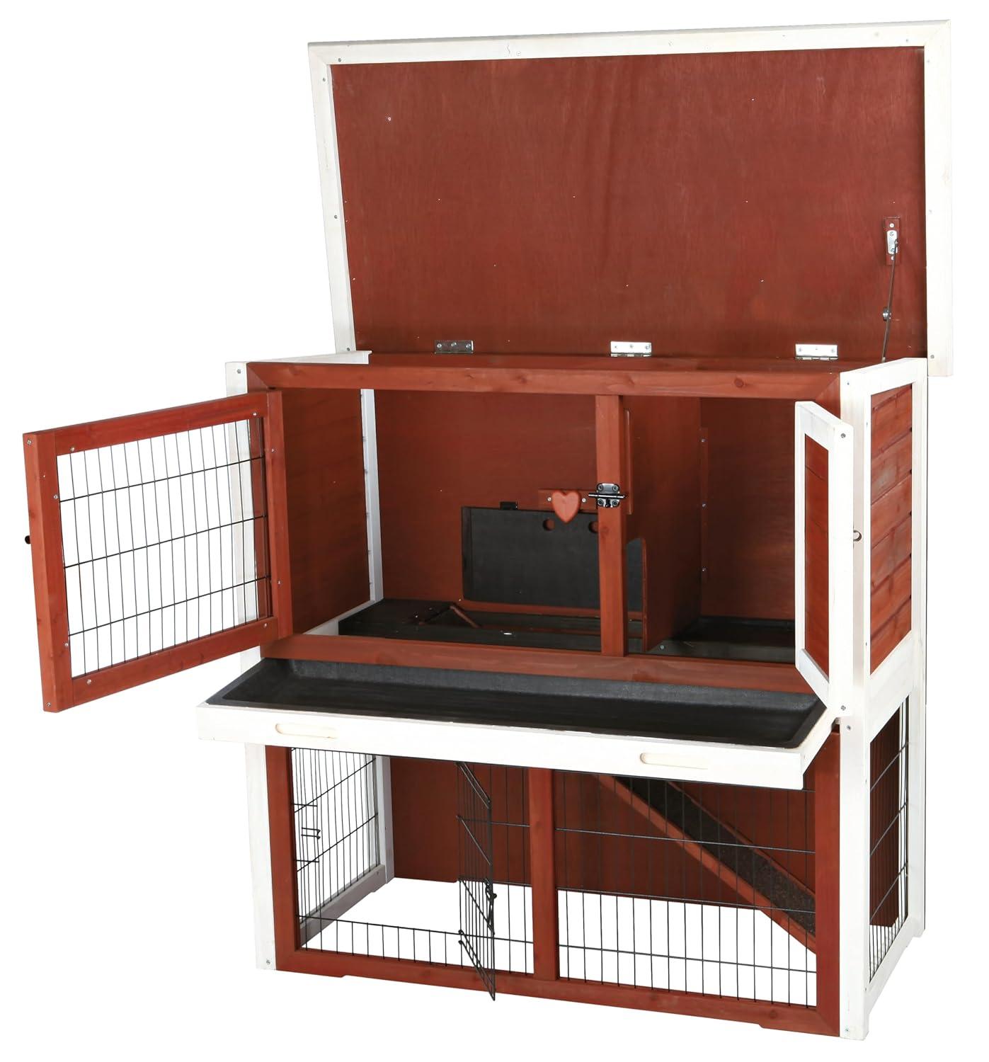 TRIXIE TRIXIE 2-Story Cabin Rabbit Hutch with Run, Ramp, Attic Storage, for Rabbits or Guinea Pigs