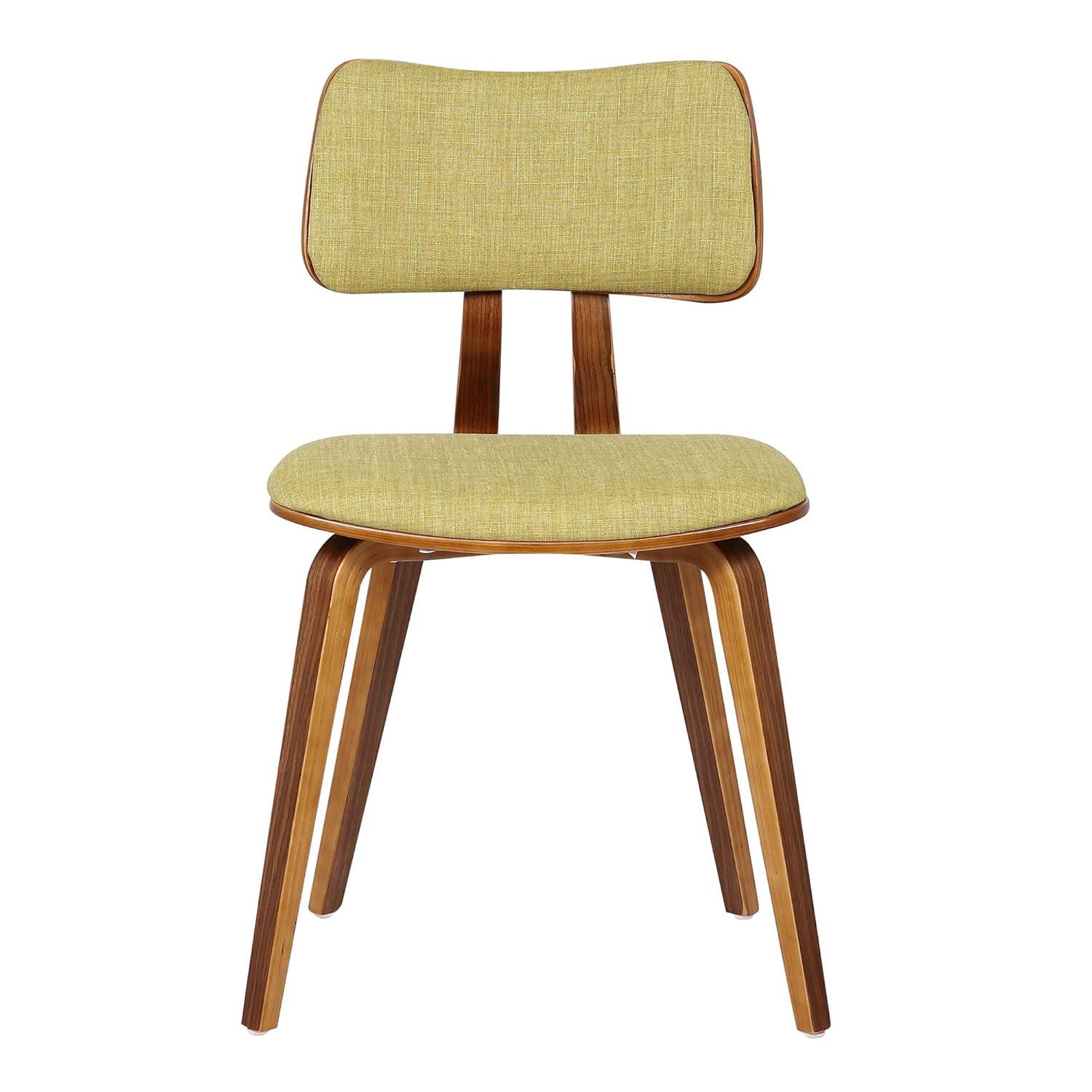Jaguar Mid-Century Modern Kitchen Dining Table Accent Chair in Walnut Wood and Green Fabric