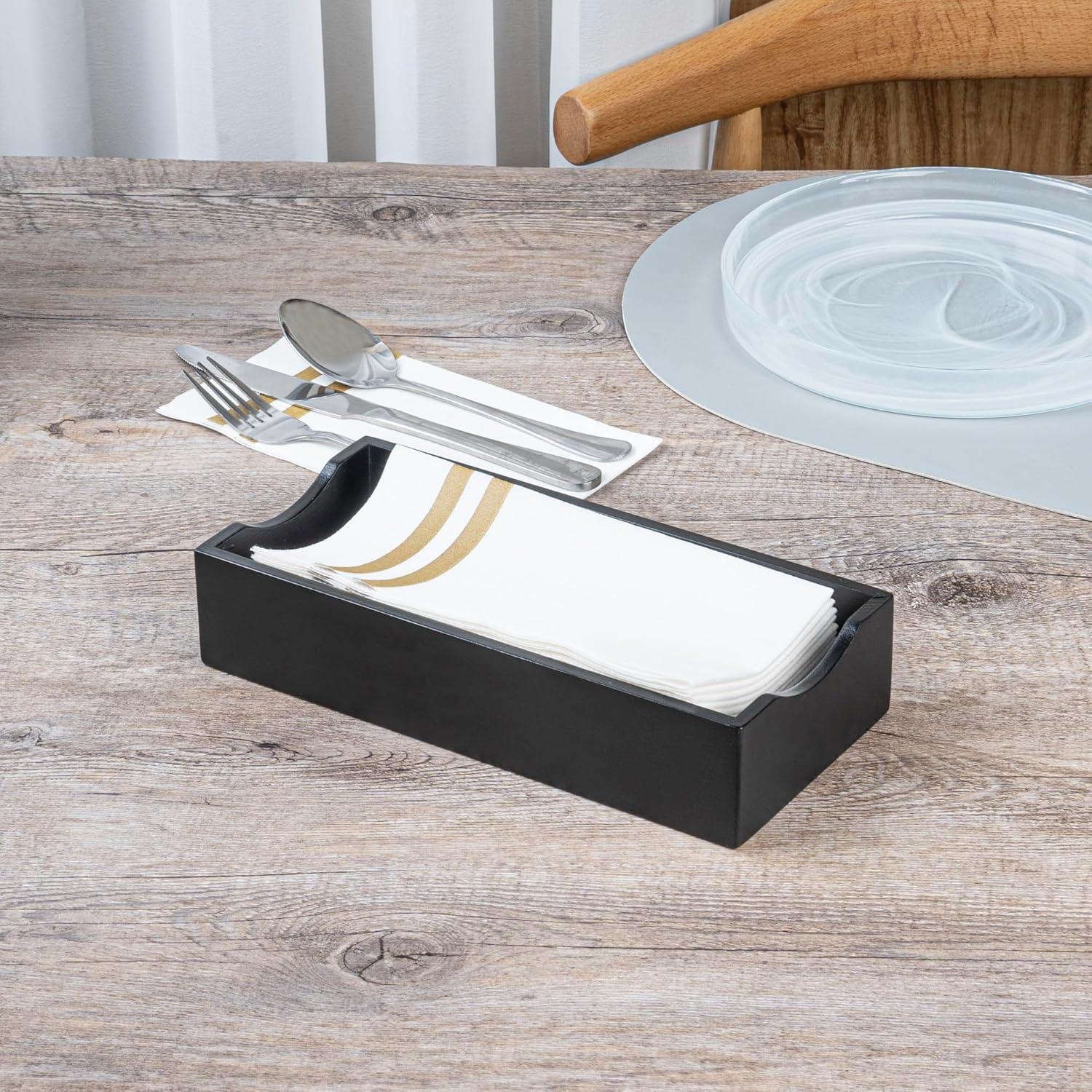 JepoIA 5.5 x 4 Inch Cocktail Napkin Holder 1 Square Flat Napkin Holder - For Bars Kitchen Tables or Countertops Sturdy Black Bamboo Tissue Napkin Holder Dining Room Decor
