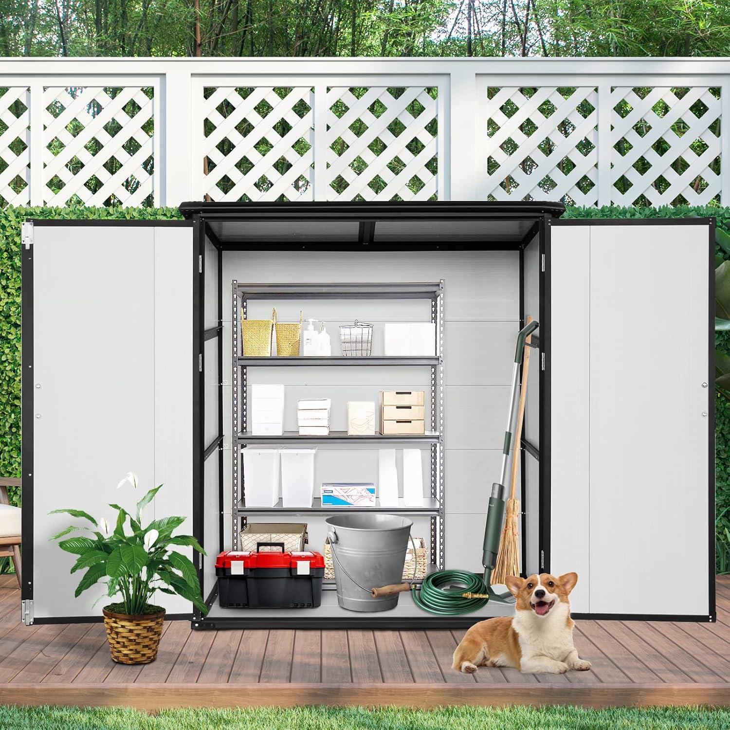 5x3 ft Black and White Resin Outdoor Storage Shed with Lockable Doors