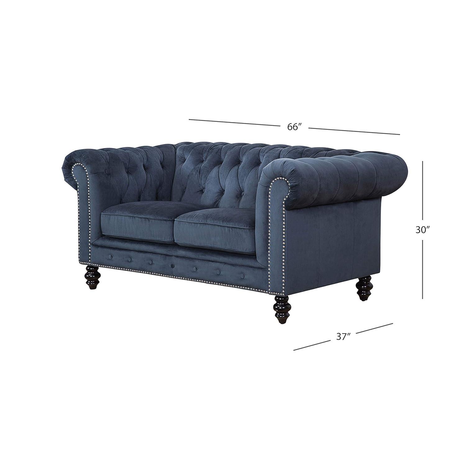 Elegant Navy Blue Velvet Chesterfield Loveseat with Silver Nailhead Accents