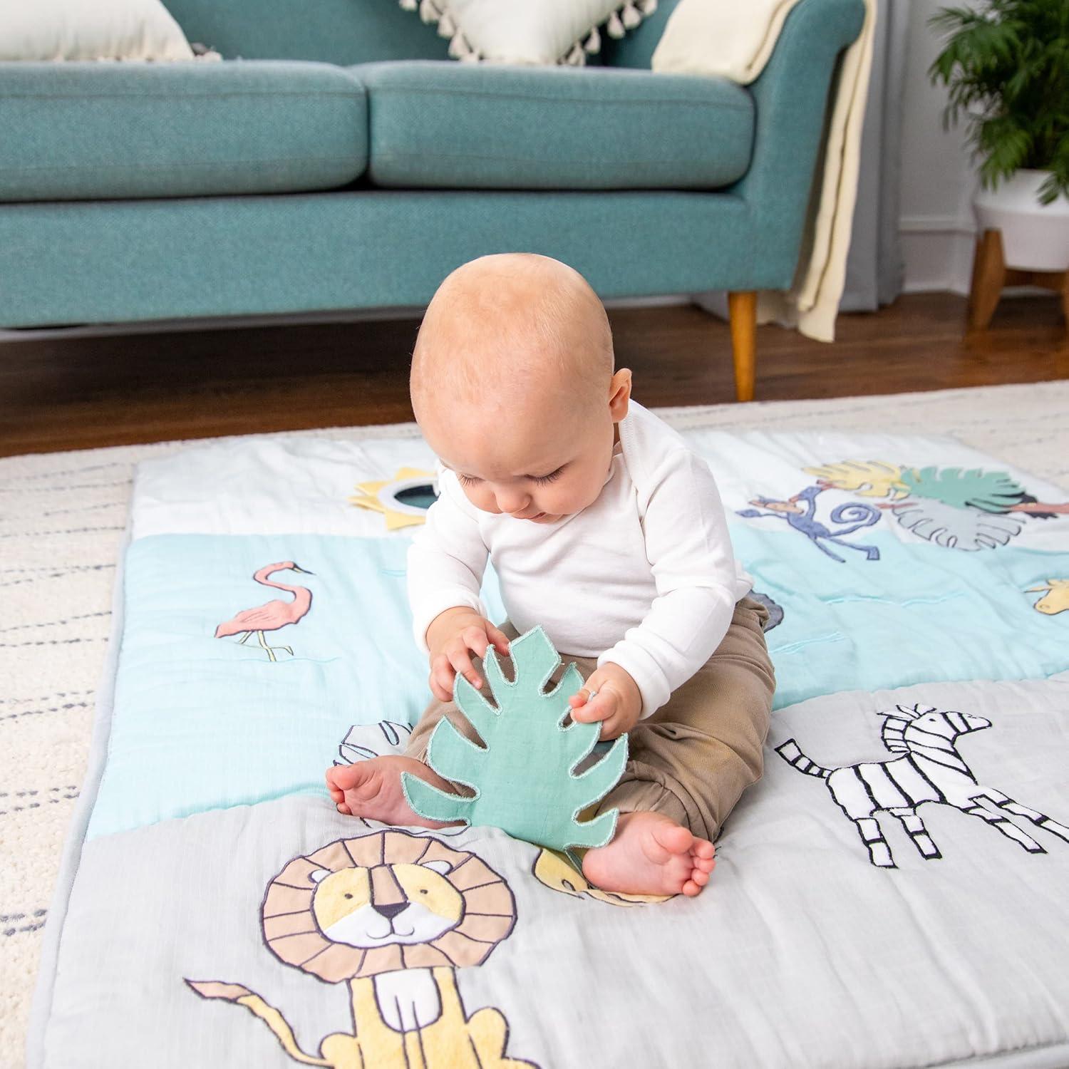 Reversible Cotton Muslin Baby Bonding Playmat with Sensory Toys