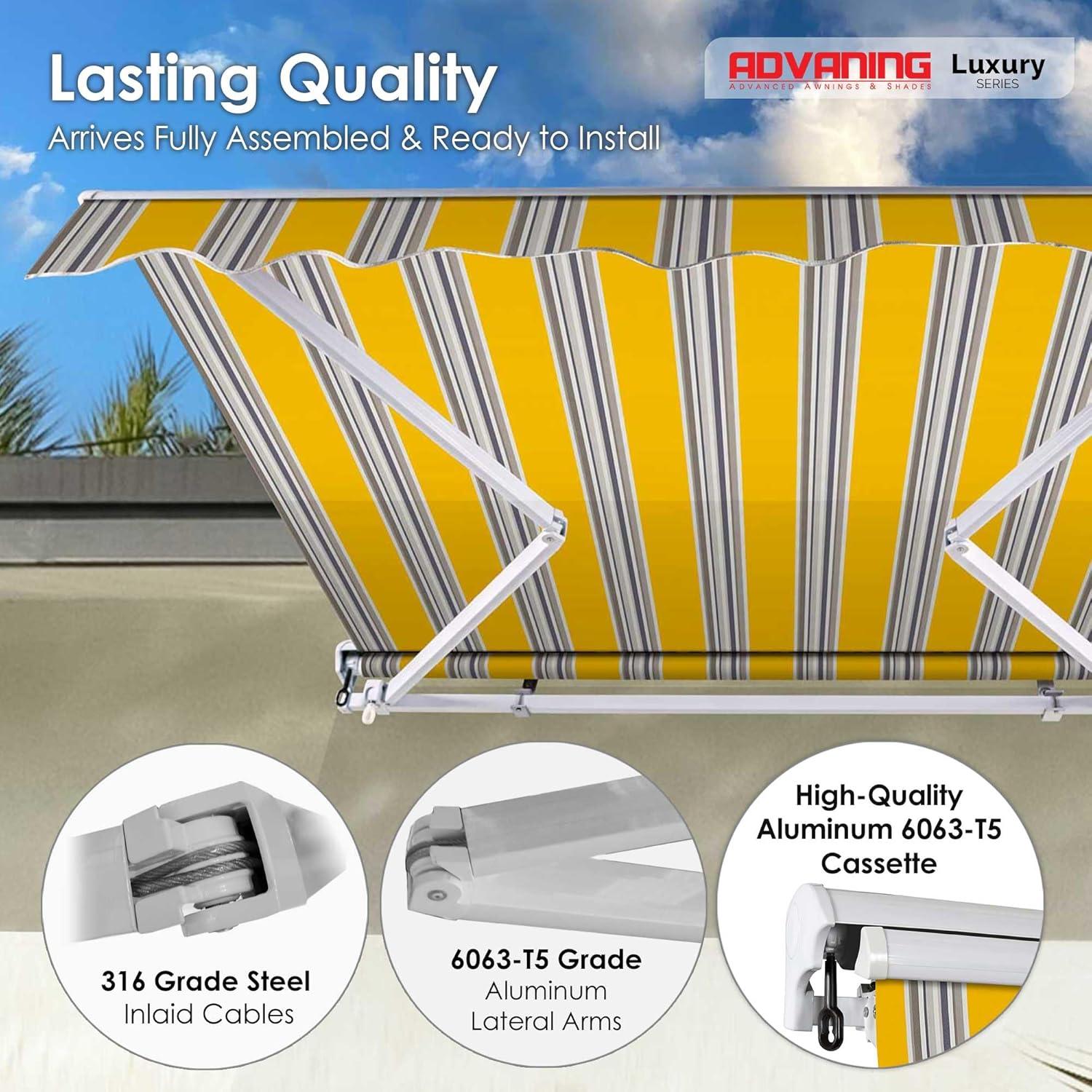 Advaning 10.5'' Fabric, Metal Cover Retractable Patio Awning