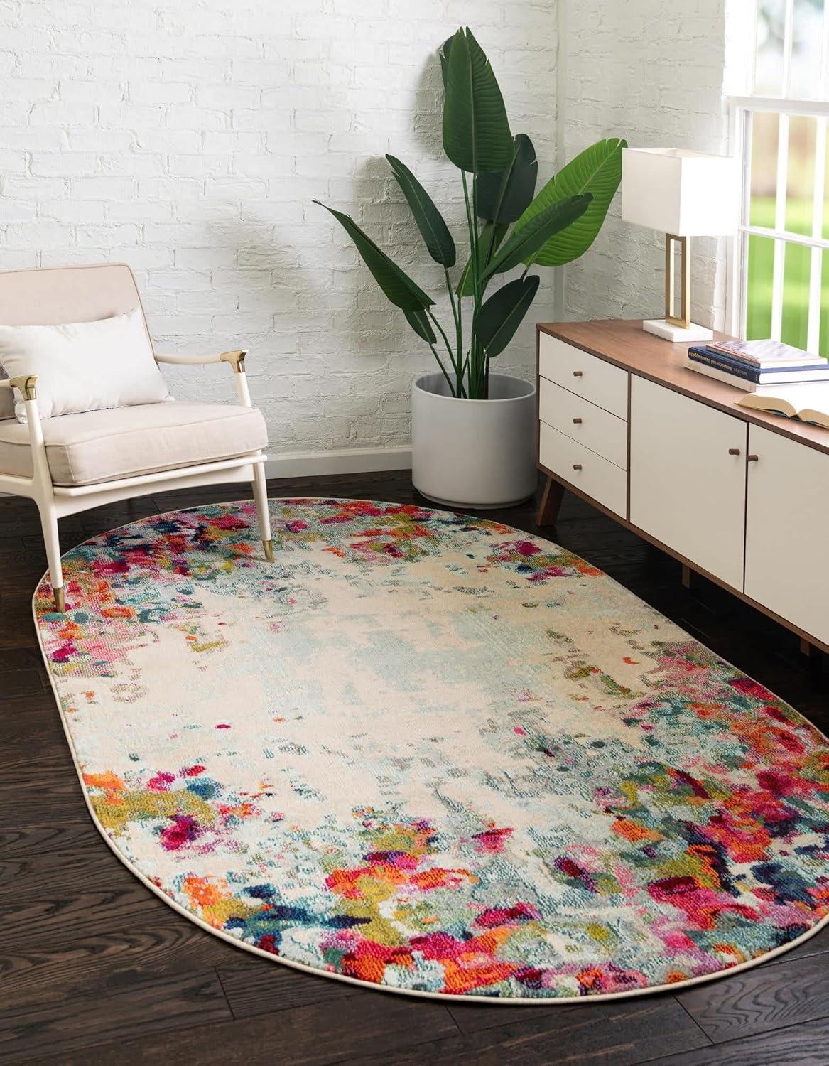 Unique Loom Chromatic Collection Area Rug - Joyous (3' 3" x 5' 3" Oval Multi/Blue)