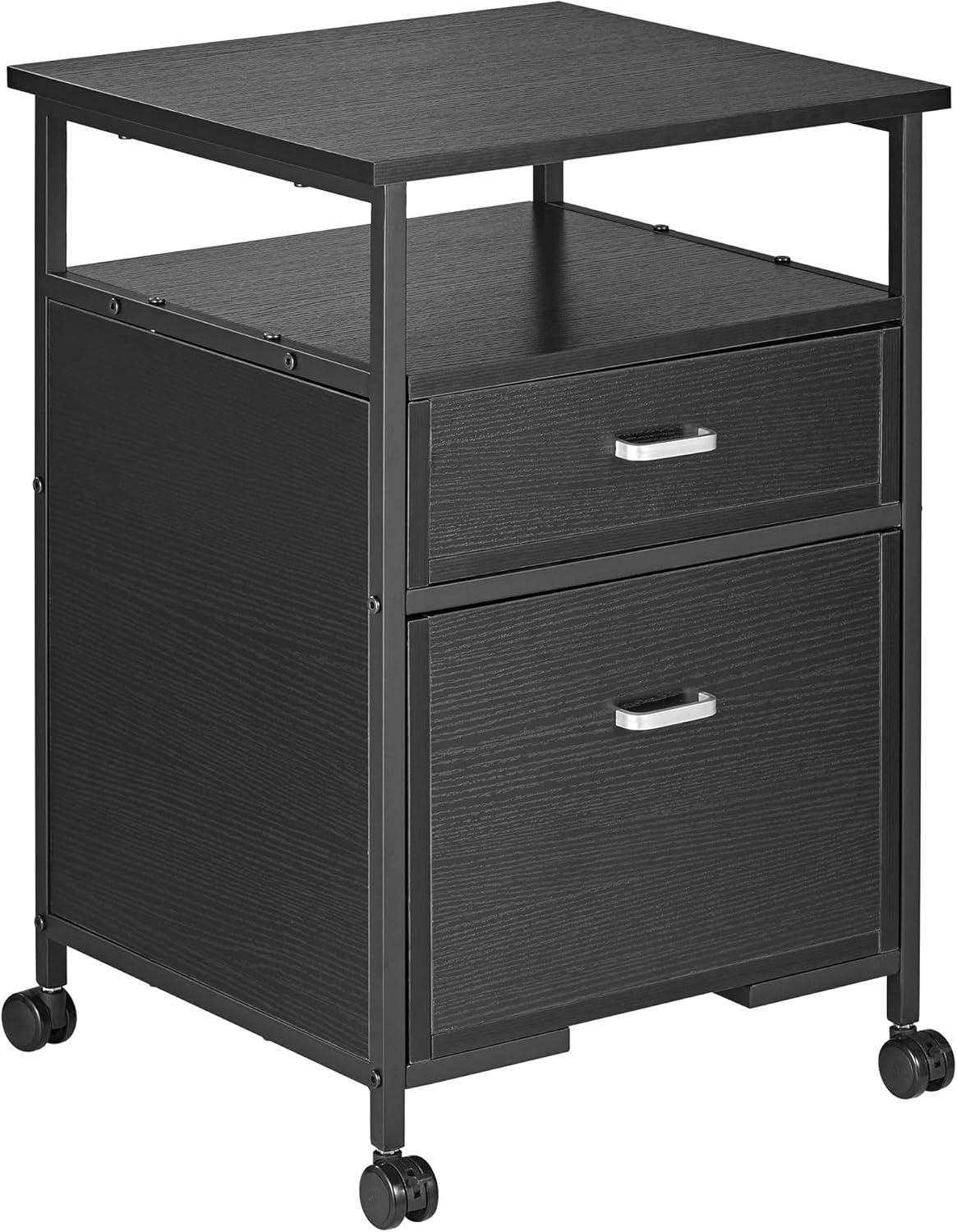 Mount-It! 2 Drawers Rolling File Cabinet, 4 Casters for Easy Mobility,  17.3" W x 16.5" D x 26.18" H, Black