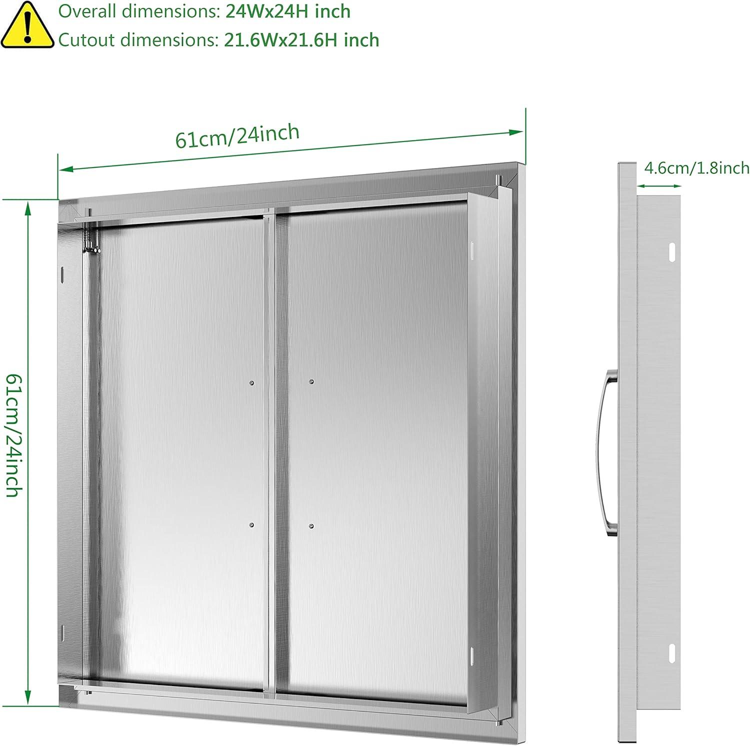 Outdoor Kitchen Doors - 24W x 24H Inch, Double BBQ Access Doors, 304 Stainless Steel for Outdoor Kitchen Cabinet Grill Station or BBQ Island