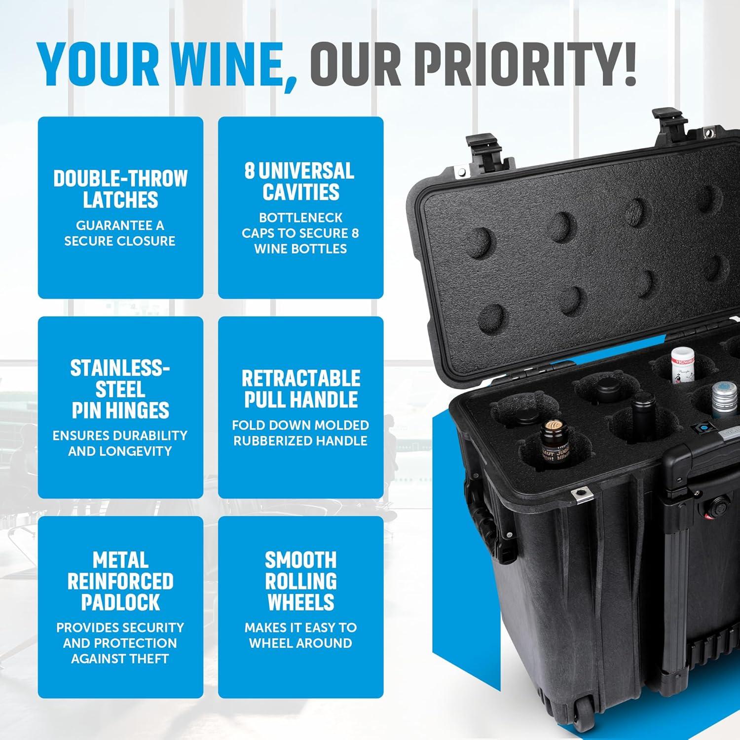 CasePro 8-Bottle Wine Carrier with Wheels