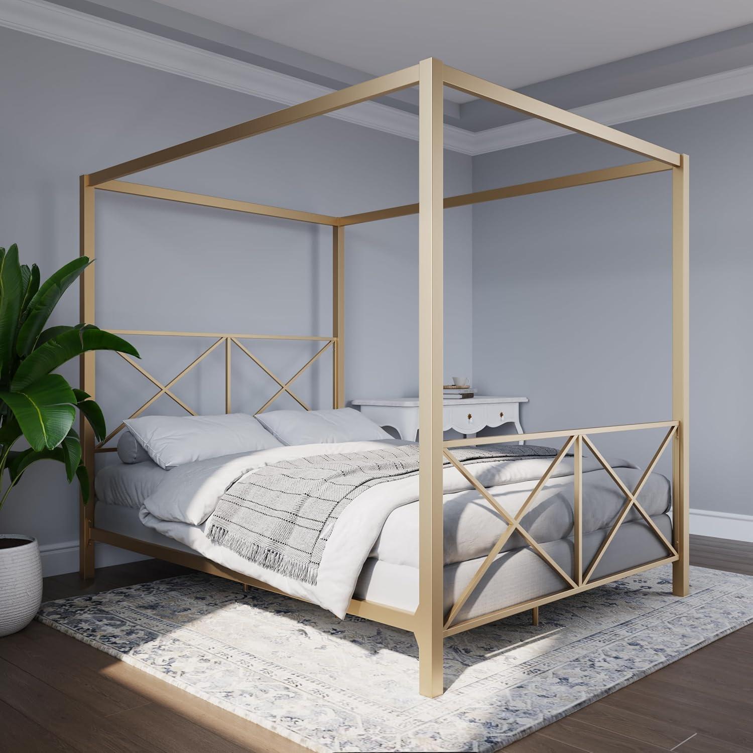 DHP Rosedale Metal Canopy Bed, Queen, Gold