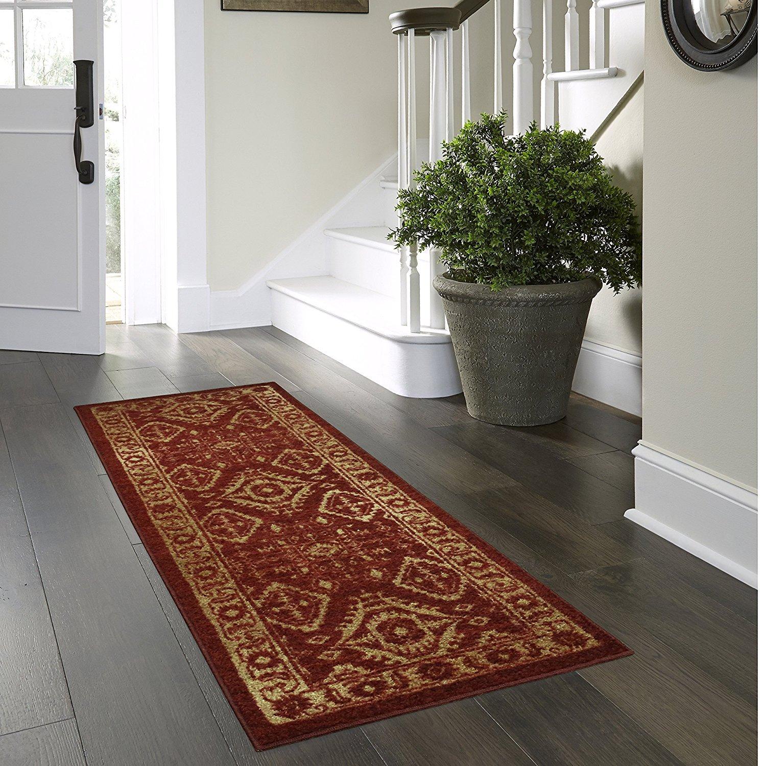 Maples Rugs Georgina Traditional Vintage Red Gold Washable Hallway Runner Rug, 2' x 6'