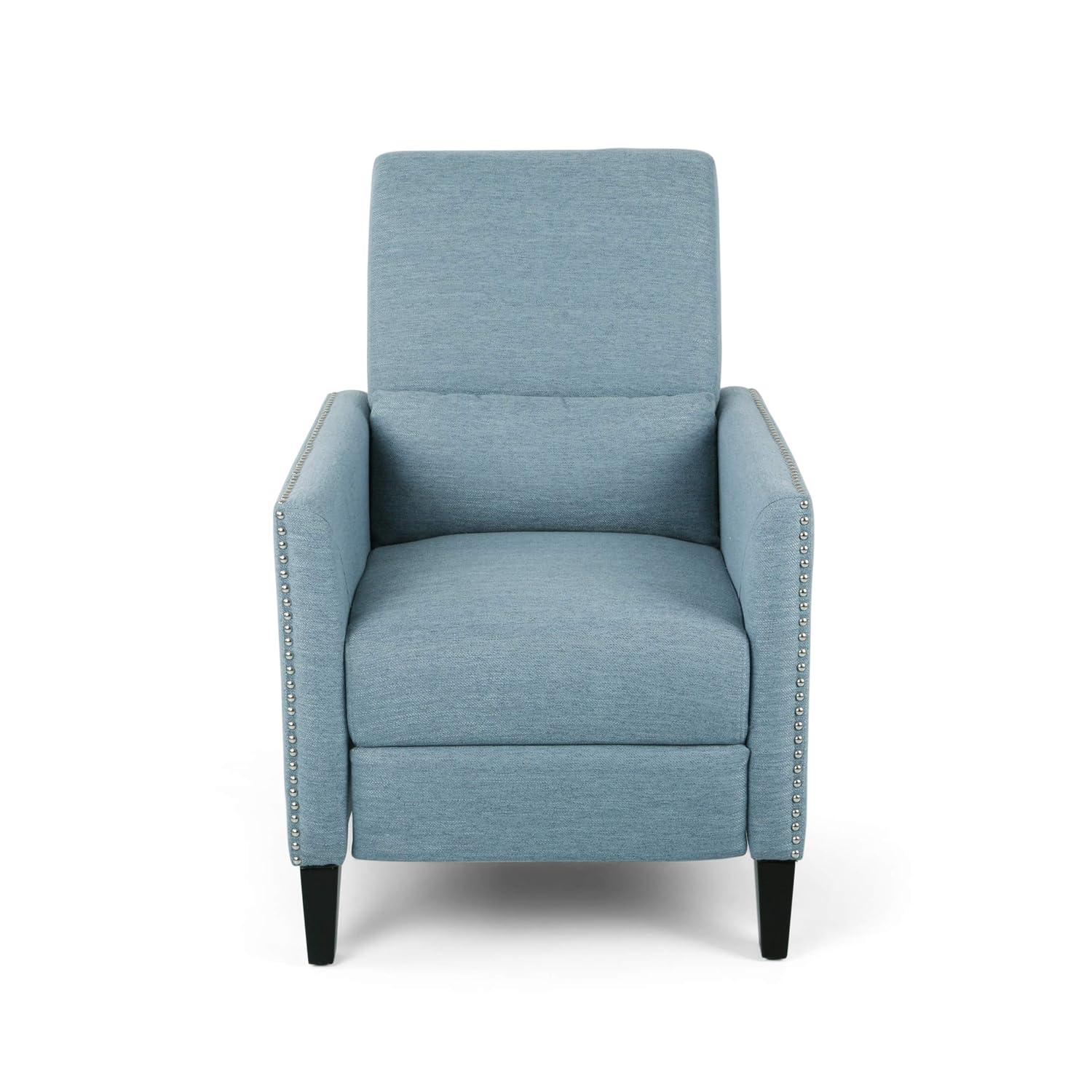 Christopher Knight Home Alexis Contemporary Fabric Push Back Recliner, Light Blue, Dark Brown