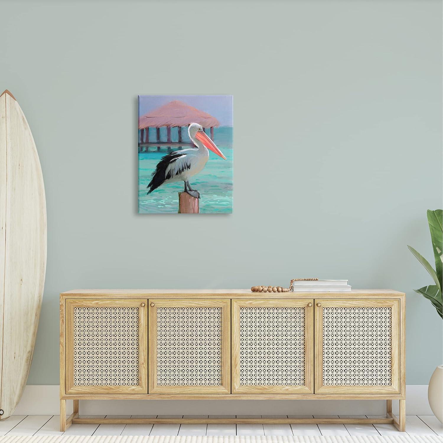 Stupell Industries Tropical Perched Pelican Painting Gallery Wrapped Canvas Print Wall Art, Design by Ziwei Li