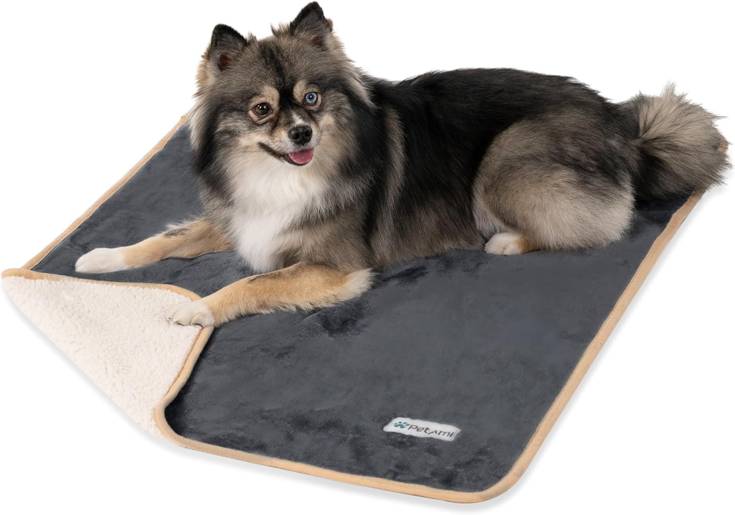 PetAmi Waterproof Dog Blanket For Pet Cat, Faux Shearling Fleece Couch Cover, Soft Plush Washable Reversible Throw