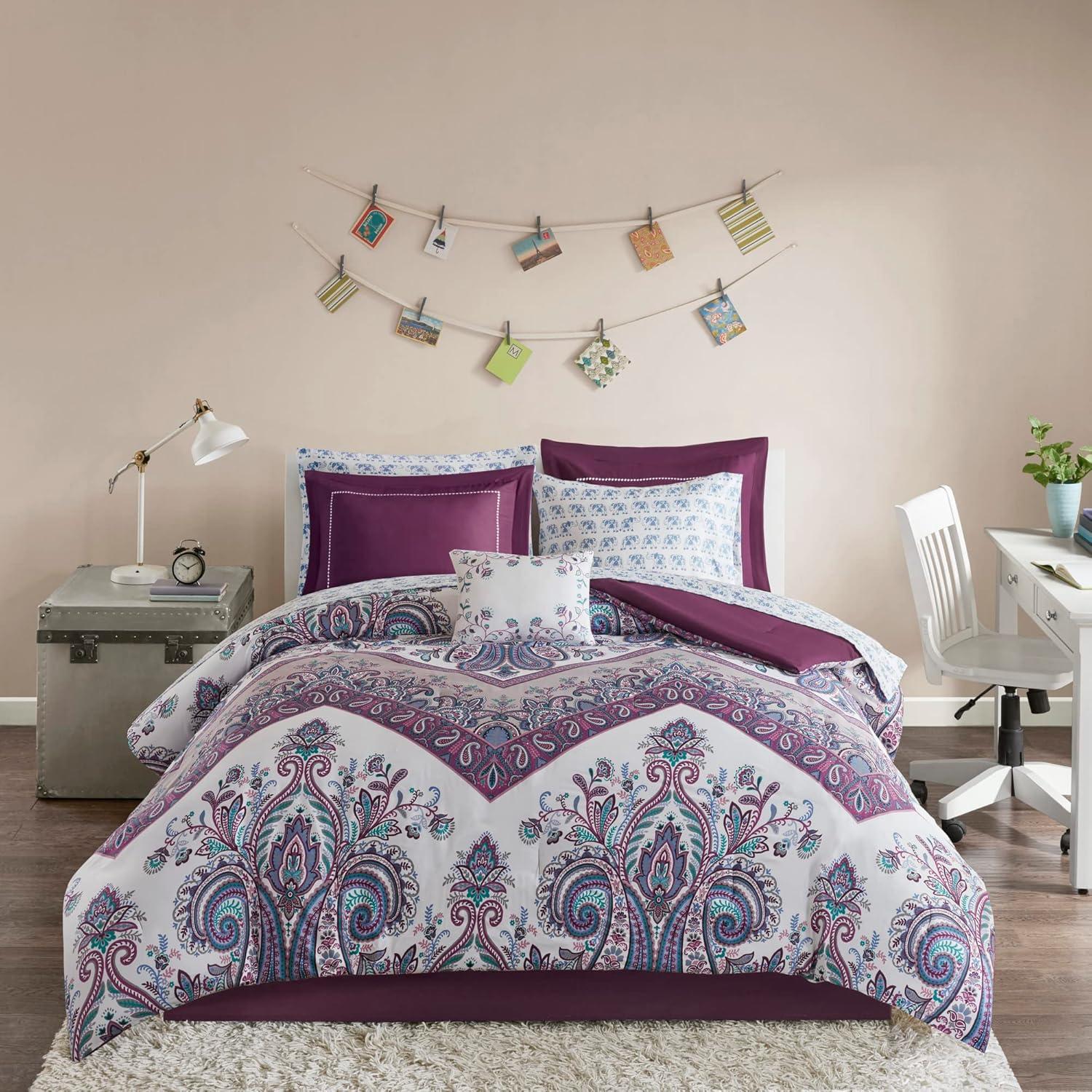 Full Purple Microfiber Reversible Boho Bed in a Bag Set