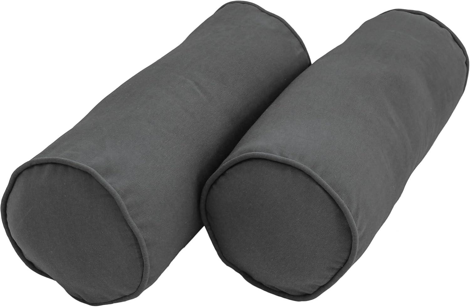 Blazing Needles 20-inch by 8-inch Double-corded Solid Twill Bolster Pillows with Inserts (Set of 2), Steel Grey