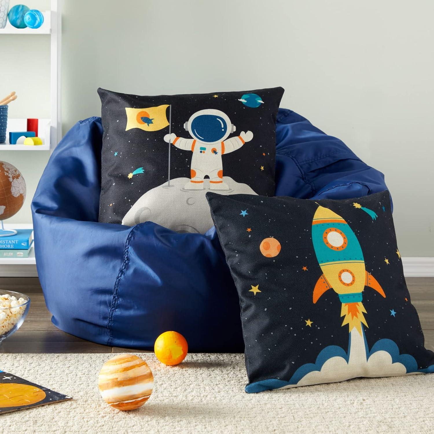 Kids Space-Themed Polyester Throw Pillow Covers Set