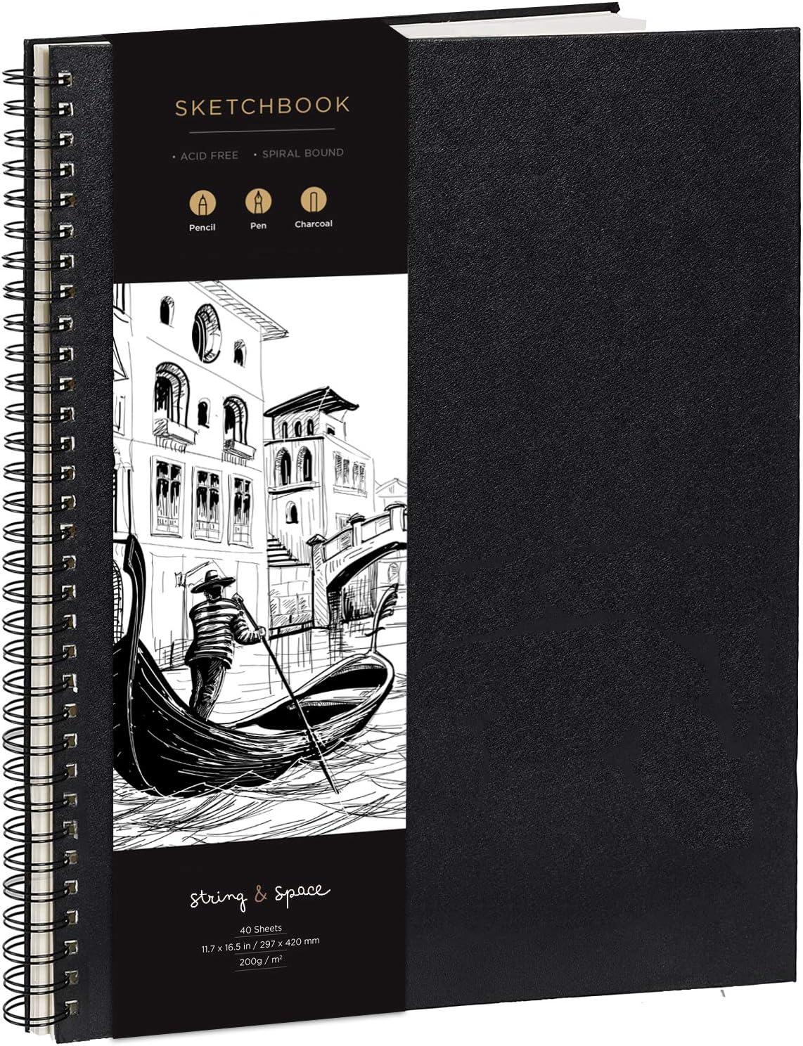 Artist’s Sketchbook Hardcover – 200GSM Very Thick Paper – Large, Spiral Sketch Book for Drawing and Mixed Media – Sketch Pad, Art Book - 11.4 x16.5, 40 Sheets / 80 Pages