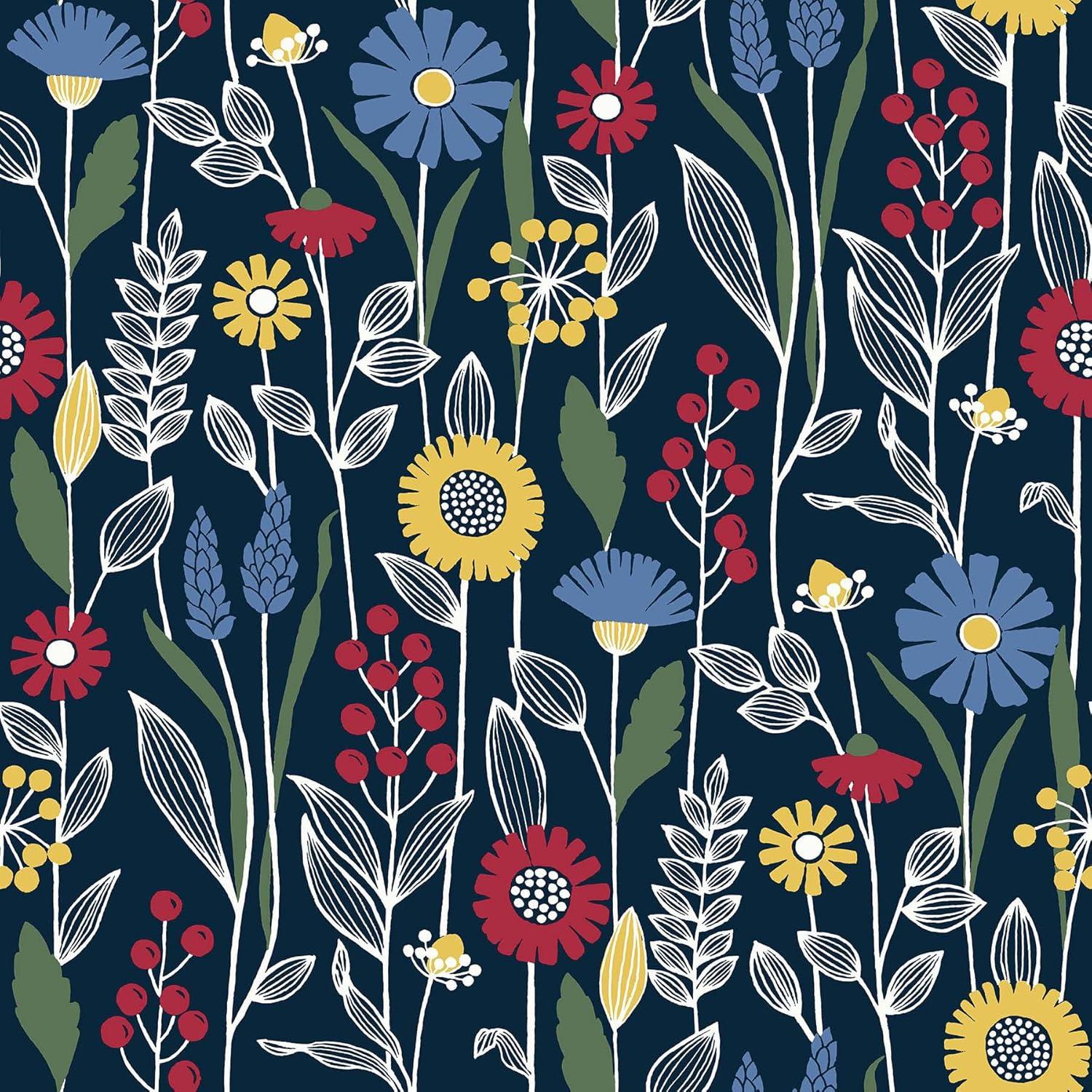 NuWallpaper Navy Jane Peel and Stick Wallpaper: Removable Floral Botanical PVC, Self-Adhesive, 30.75 Sq Ft Coverage