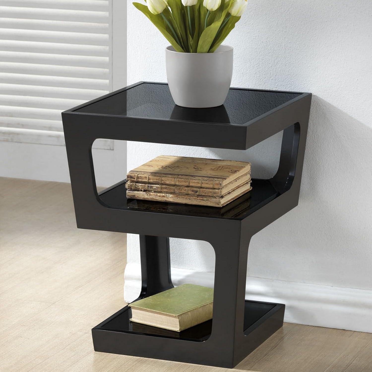 Clara Modern End Table with 3 Tieglass Shelves Black - Baxton Studio