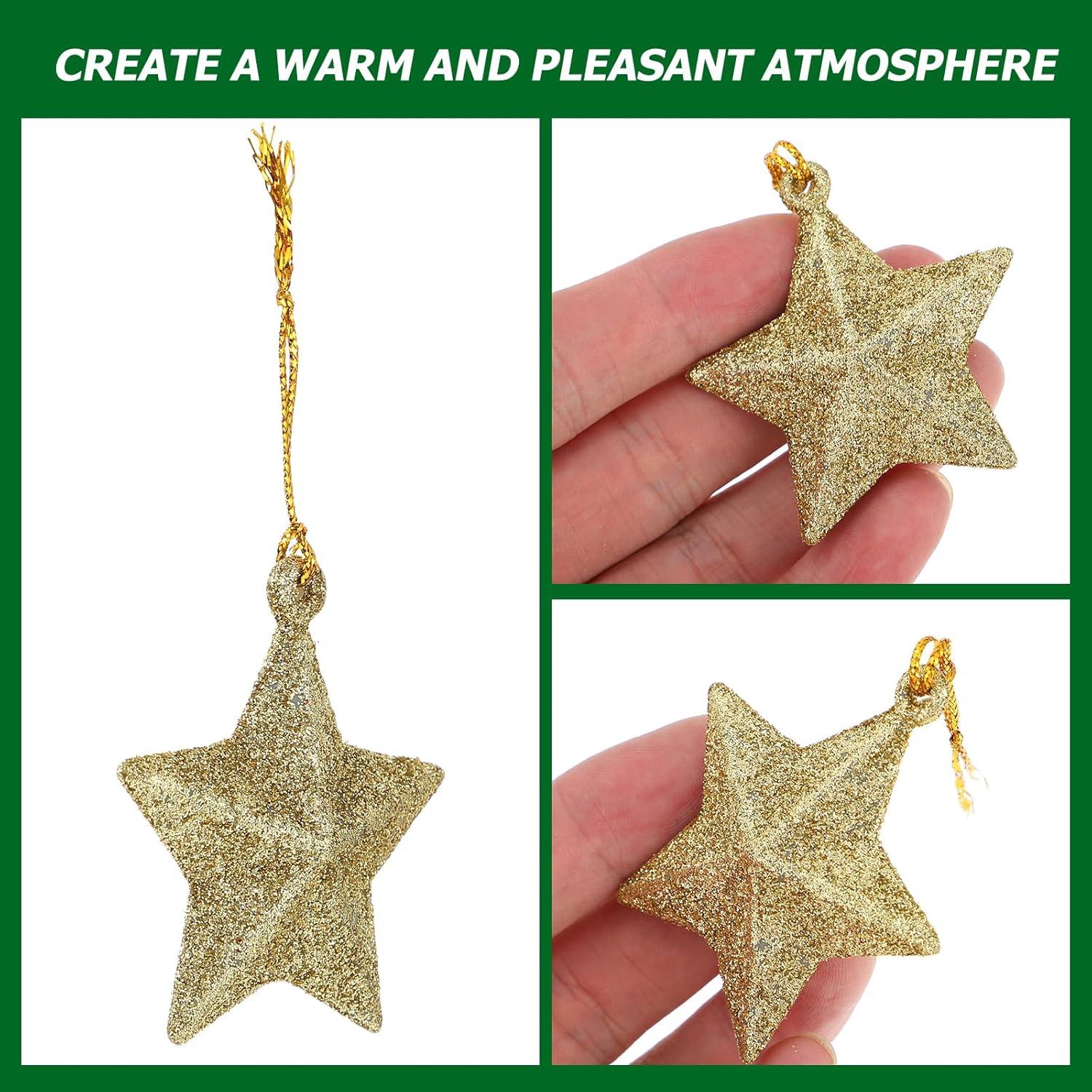 30Pcs Mini Gold Glitter Star Pendant Christmas Tree Hanging Decorations Xmas Star Pendant Tree Ornament Decoration for Christmas