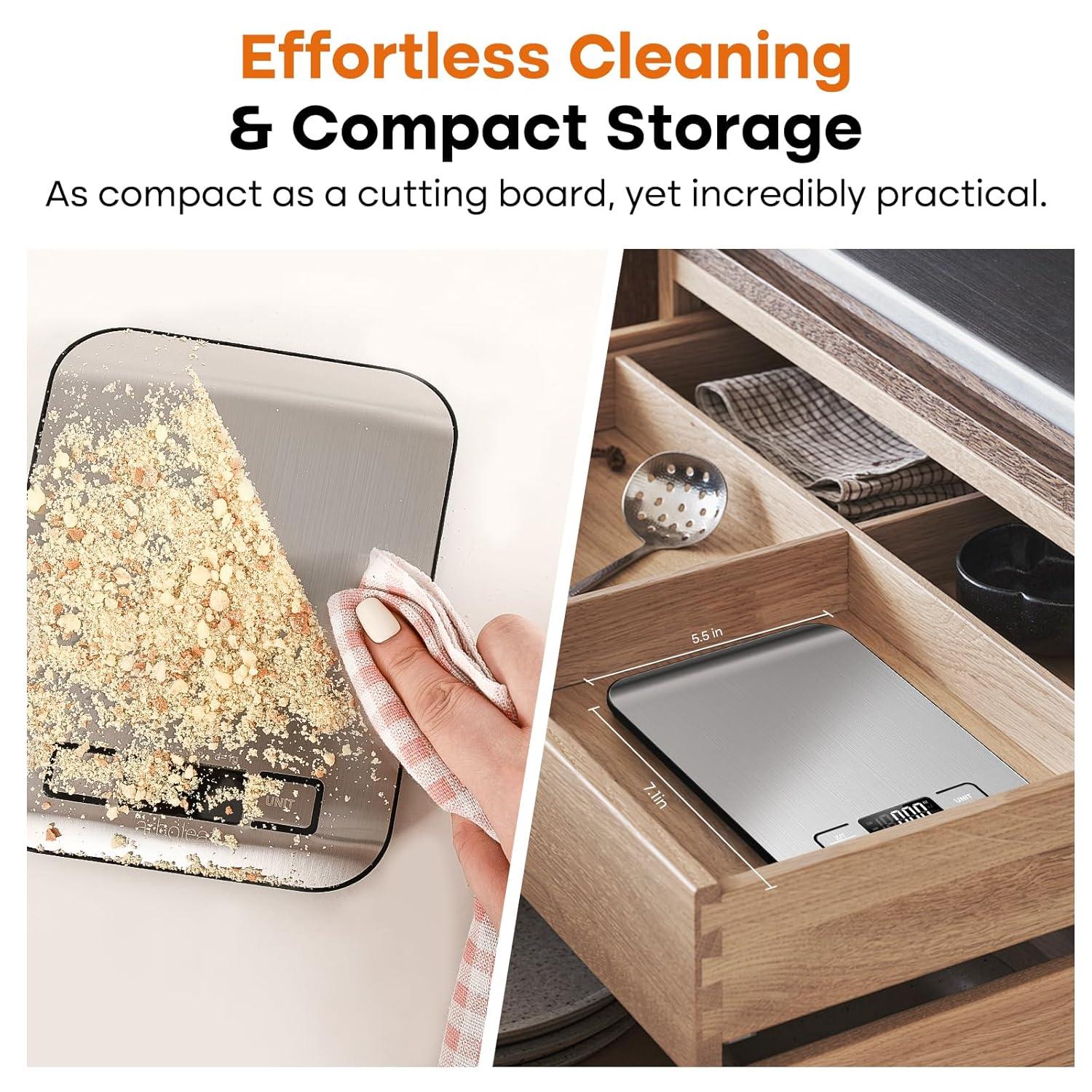 arboleaf Food Kitchen Scale, 22lb Digital Weight Grams and Ounces for Baking and Cooking, 1g/0.01oz Precise Food Scales for Kitchen, Backlit LCD Display, Tare Function, Stainless Steel