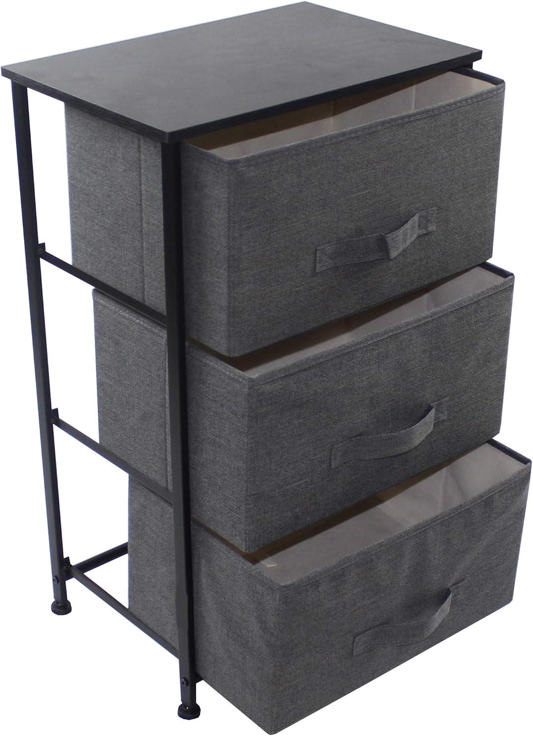 Compact Steel-Framed Nightstand with 3 Soft-Close Fabric Drawers