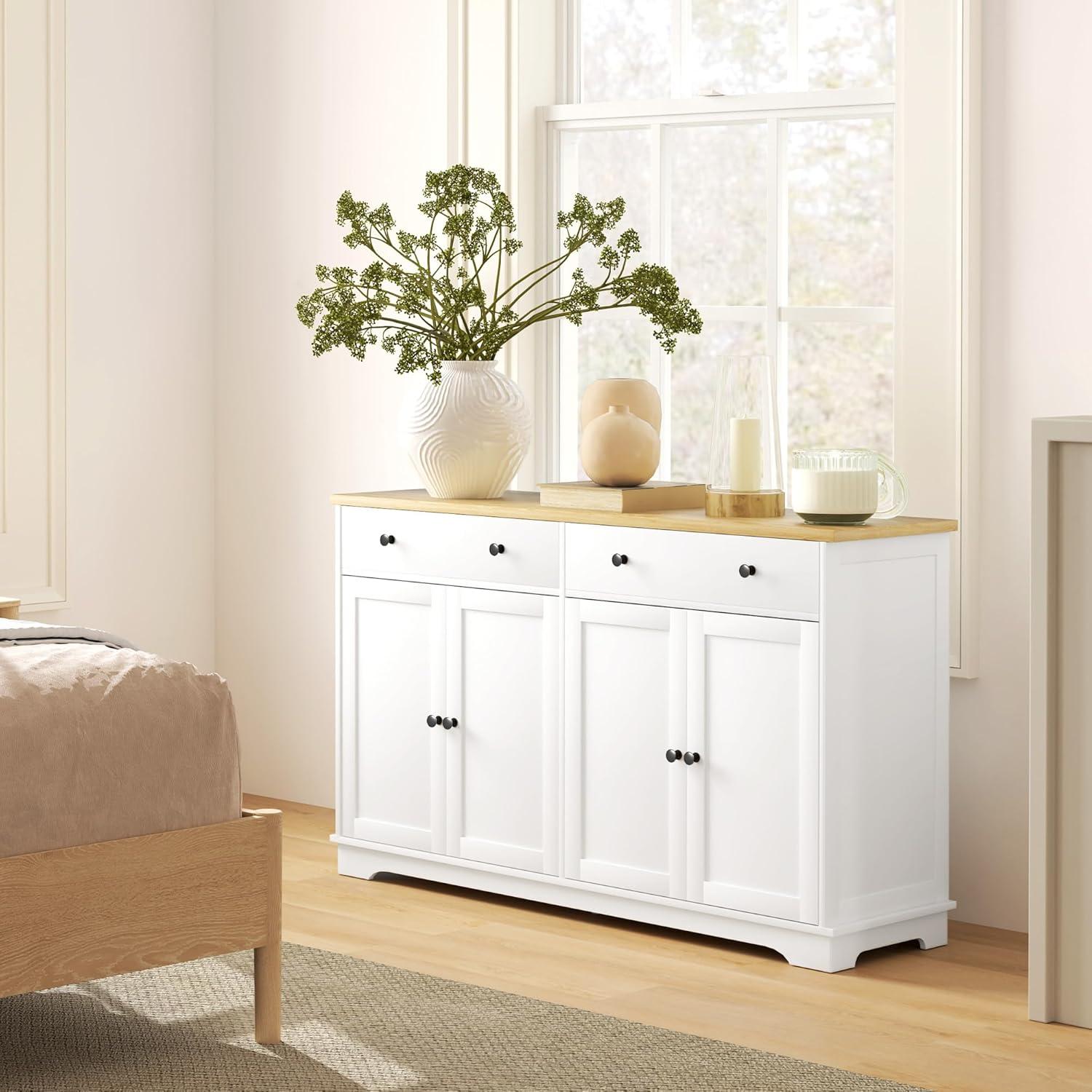 White Shaker 55'' Freestanding Sideboard Buffet Cabinet