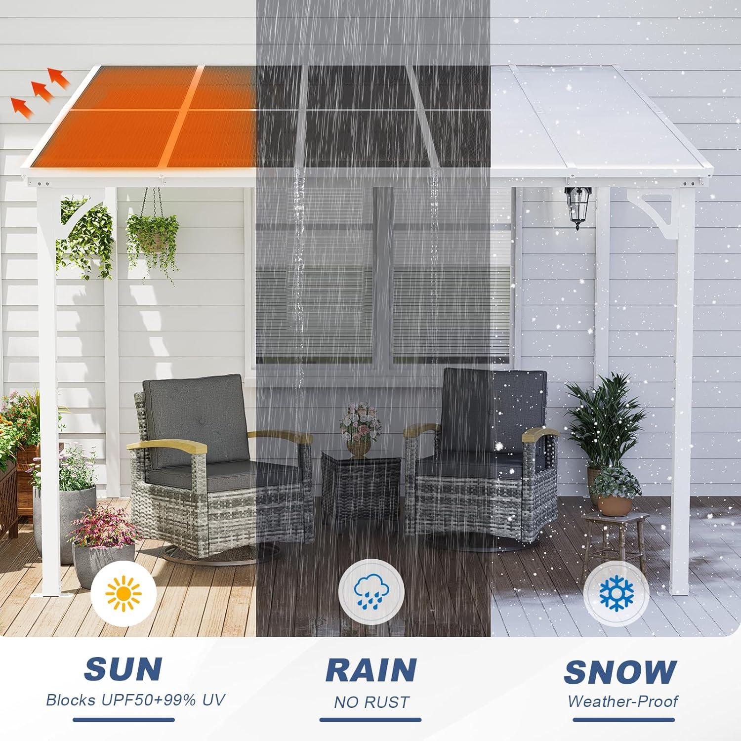 MEISSALIVVE Gazebo, Wall Mounted Gazebo, Lean To Metal Awnings Gazebos, Gazebo Pergola With Sloped Roof, Outdoor Patio Gazebo Awning For Backyard, Deck