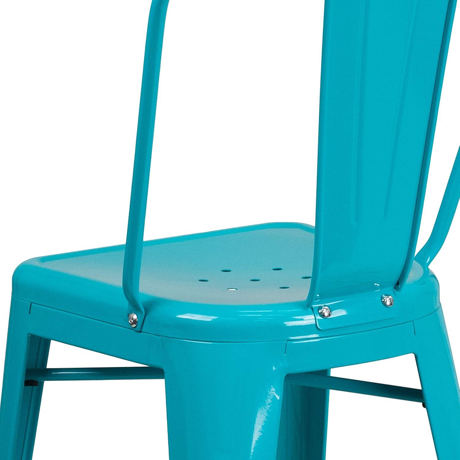 Emma and Oliver Commercial Grade 24"H Teal-Blue Metal Indoor-Outdoor Counter Stool w/ Back